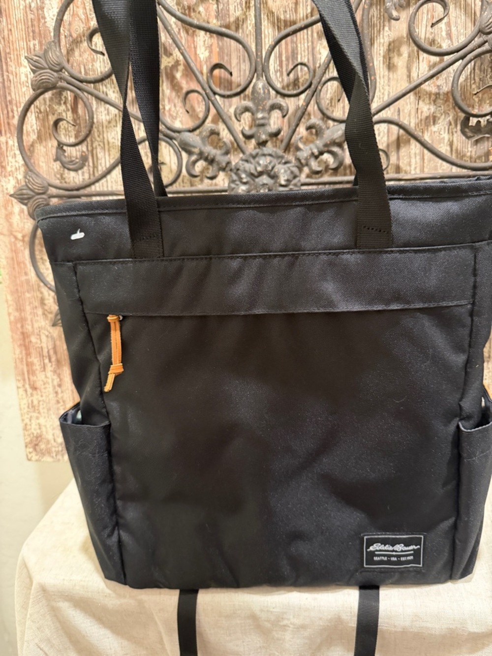 Eddie Bauer Black Laptop Tote with Brown Zipper Pull